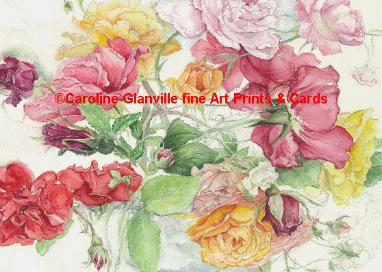 Floral card set, painting by Caroline Glanville